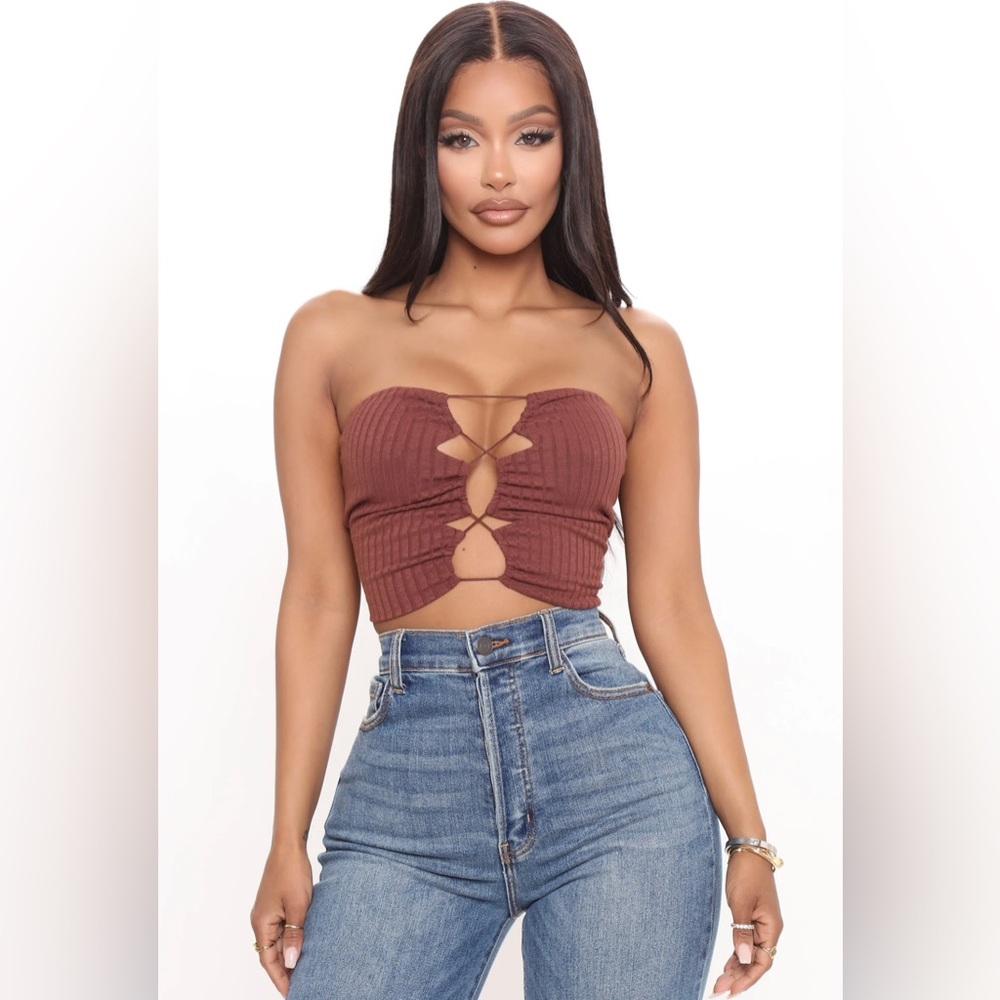 Felt Cute Might Delete Tube Top - Brown (Fashion Nova)
